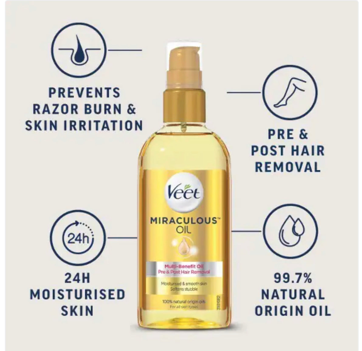 VEET Huile pour rasage/épilation visage & corps Miraculous Oil