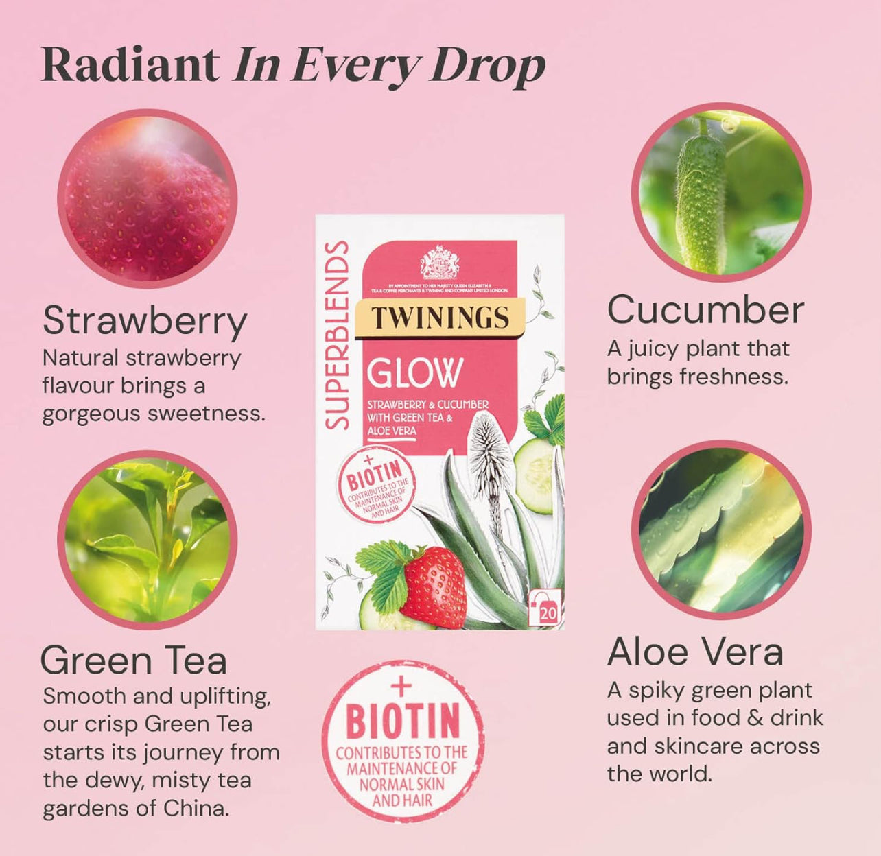 TWININGS Boite d’infusions Superblends Glow à la Biotine