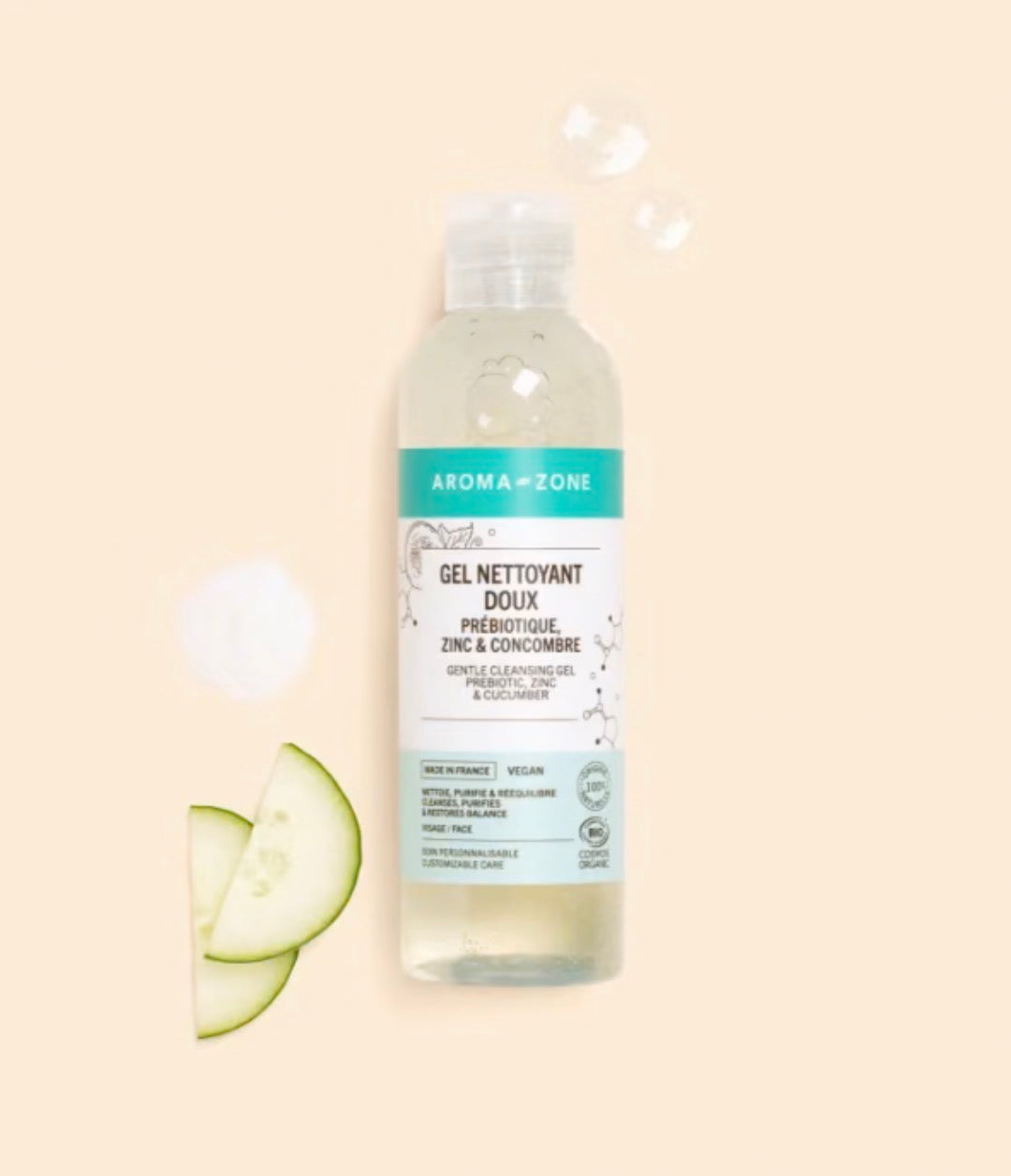 AROMA ZONE Gel nettoyant purifiant doux au Concombre & Zinc