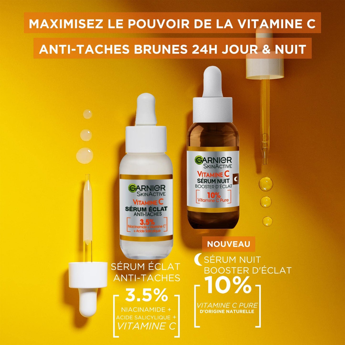 GARNIER Duo Sérum anti-tâches éclat à la vitamine C jour et nuit