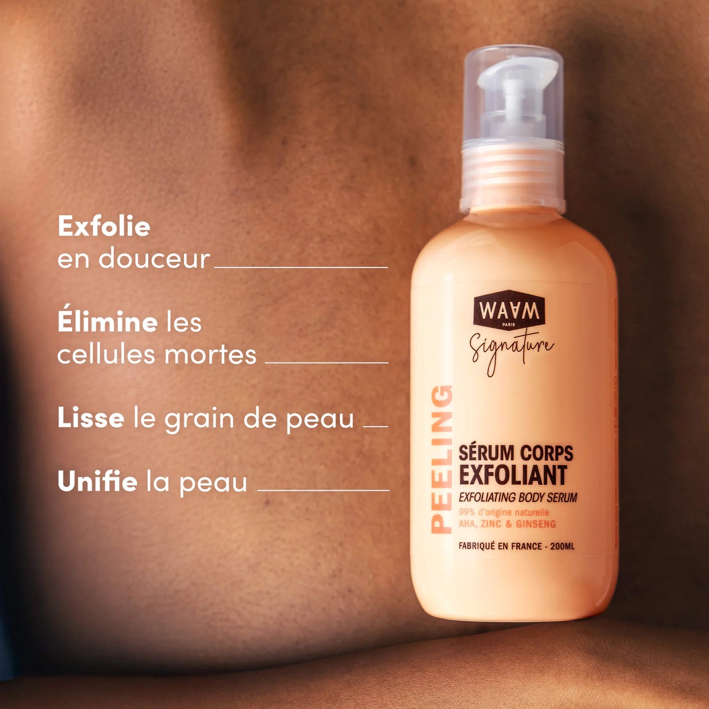 WAAM Sérum corps exfoliant aux AHA, Zinc & Ginseng